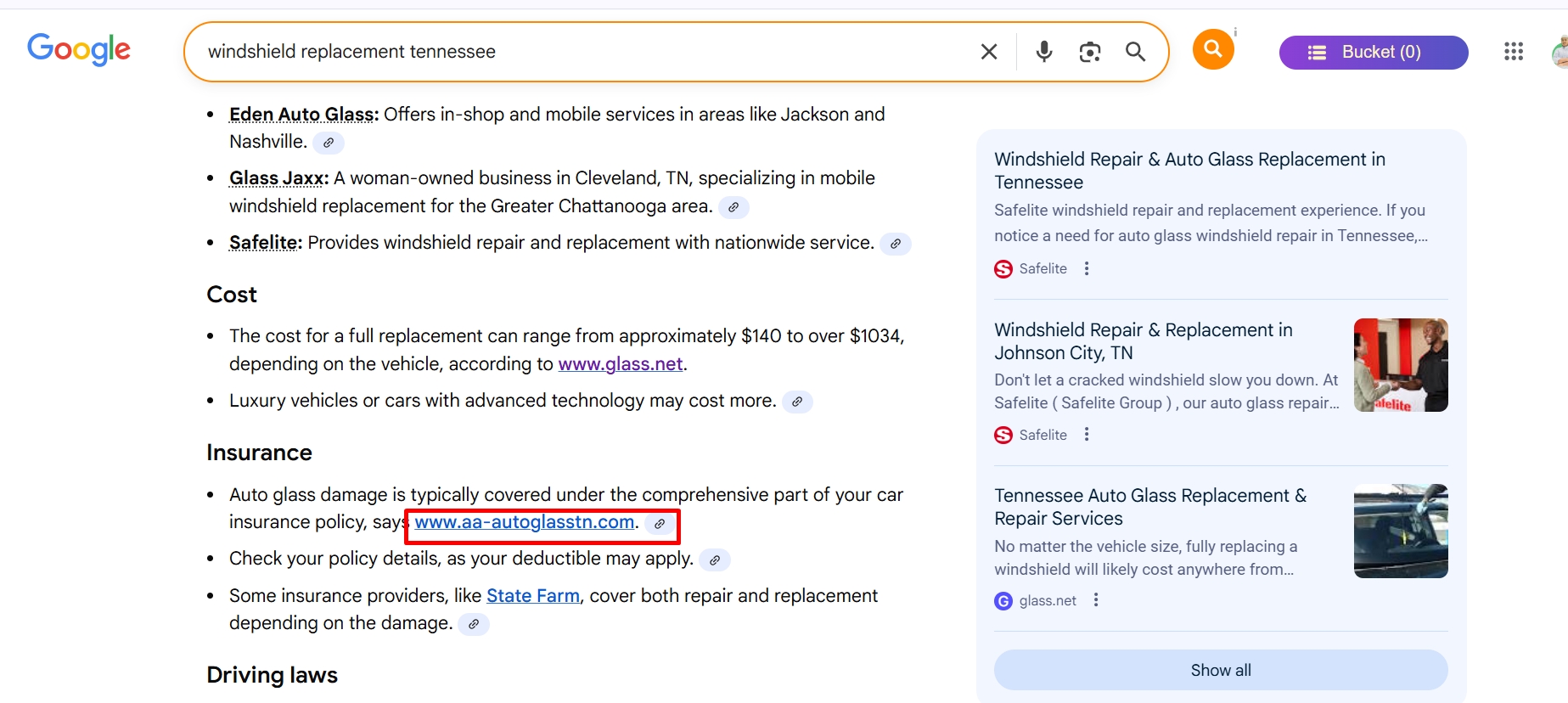 AI search ranking result showing the business named in AI answers